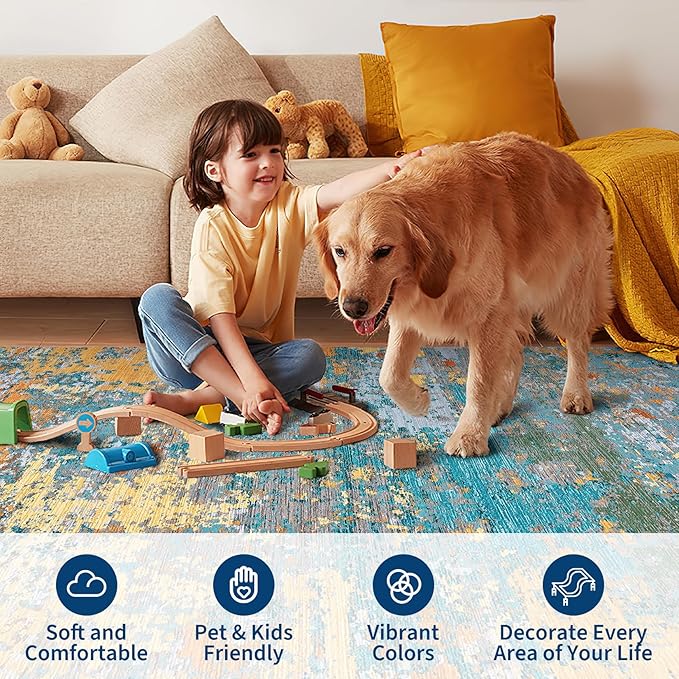 Modern Abstract 2x7 Runner Rug Washable Non Slip Stain Resistant Rug for Hallway Kitchen Bedroom Non Shedding Low Pile Indoor Floor Cover,Multi Color