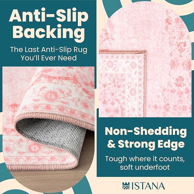 Istana Hallway Runner Rug 2x6 - Pink Kitchen Rugs Non Slip Washable -Silk's Soft Touch Carpet Runner - Stylish Rug Runner for Home