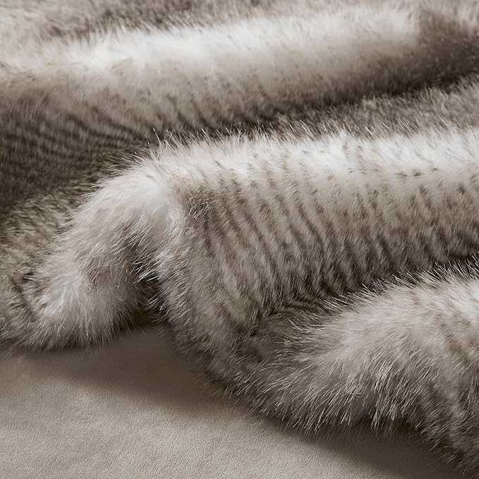 Hyde Lane Soft Faux Fur Throw Blanket, Luxury Fluffy Blankets for Couch Bed Decoration, Thick Heavy & Puzzy Throws, Gift for Women (Striped Brown, 60x80)