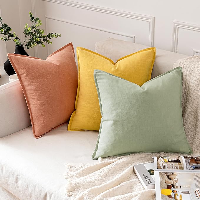 MIULEE Decorative Linen Pillow Covers 18x18 Inch Coral Boho Farmhouse Neutral Couch Throw Pillows for Bed Pack of 2 Accent Modern Pillowcase Summer Sofa Livingroom Home Decor