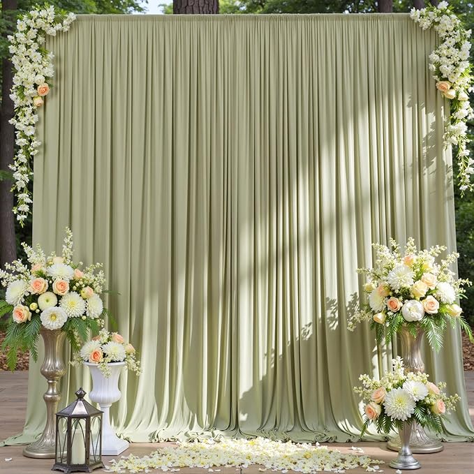 20ft x 10ft Wrinkle Free Sage Green Backdrop Curtains for Parties, Thick Polyester Green Photo Backdrop Drapes for Wedding Birthday Party Photography Background Backdrop Stand