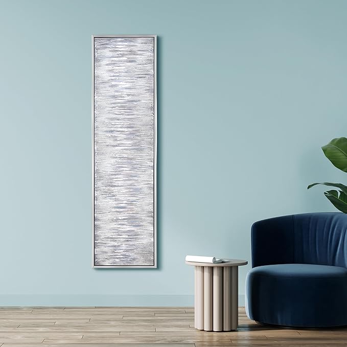 Empire Art Direct Abstract Wall Art Textured Hand Painted Canvas by Martin Edwards, Champagne Silver Frame, 20" x 72", Gray Field