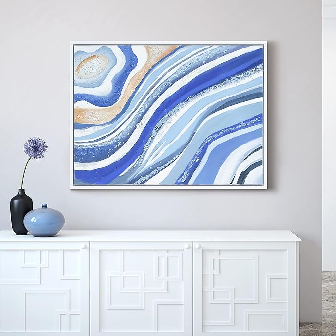 Empire Art Direct Abstract Wall Art Textured Hand Painted Canvas by Martin Edwards, White Frame, 40" x 30", Blue Elixer
