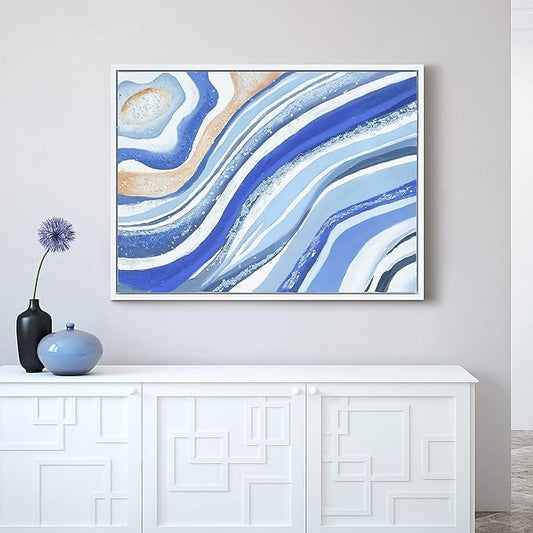 Empire Art Direct Abstract Wall Art Textured Hand Painted Canvas by Martin Edwards, White Frame, 40" x 30", Blue Elixer