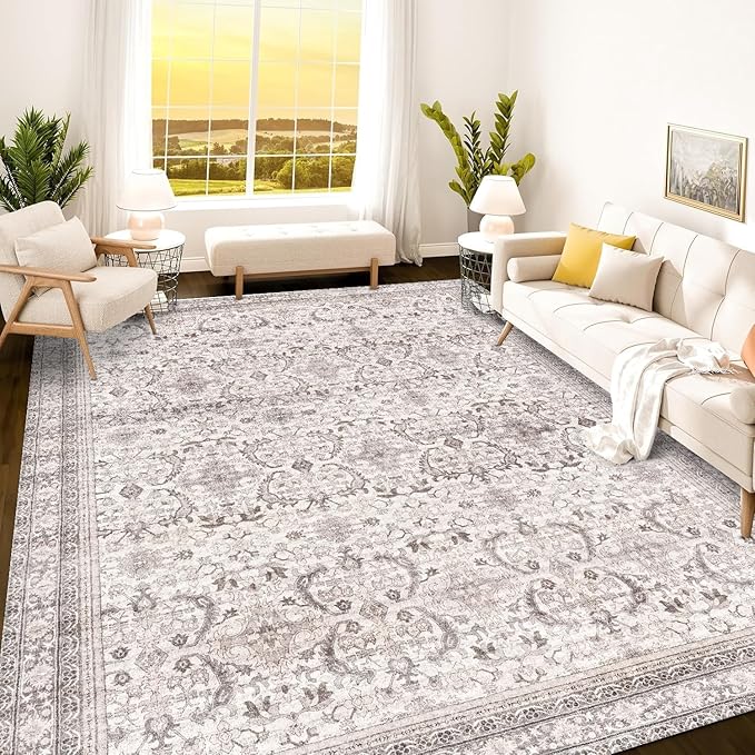 Istana Rugs 9x12 - Beige Grey/Light Cream Area Rug - Foldable Neutral Rug - Stain Resistant 9 x 12 Area Rugs for Living Room - Eco-Friendly 9 x 12 Area Rug Boho - Materials Area Rugs for Bedroom