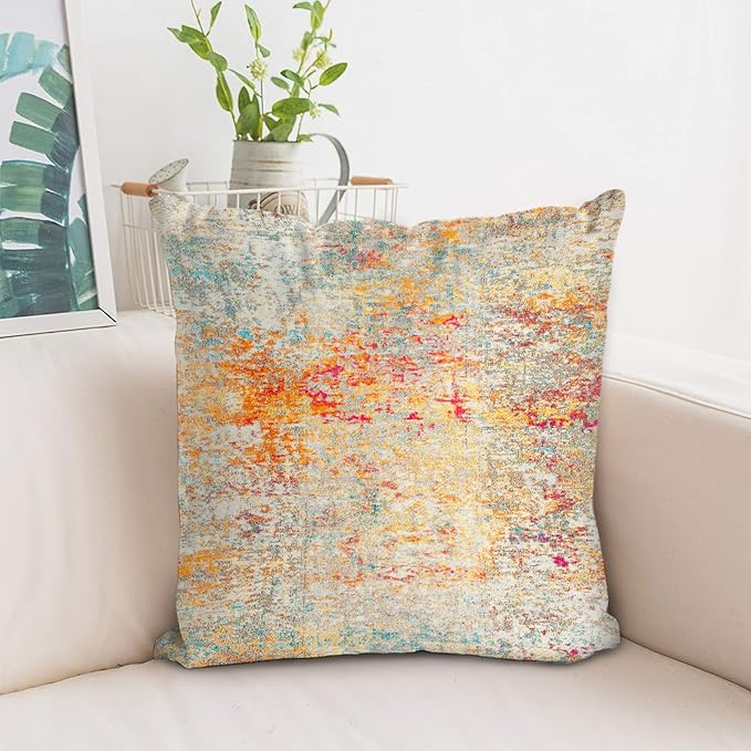 Boho Floral Throw Pillow Covers 18x18 inch Set of 2,Cream Boho Rug Geometric Floral Pattern Decor Double Sided Pattern Cushion Cover Soft Pillow Case Living Sofa Room Bed Square Pillow Cover