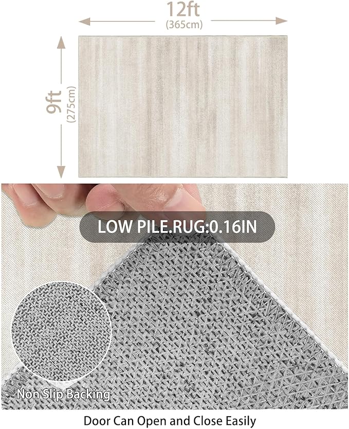 Enkor Area Rugs 9x12 Washable Non Slip Abstract Soft Rugs for Living Room Bedroom, Modern Mat for Kitchen Entryway Beige & White