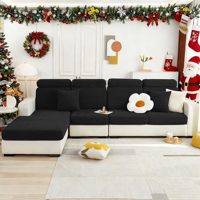 hyha Individual Couch Cushion Covers, Stretch Magic Sofa Seat Cushion Covers Washable, Dog Couch Sofa Slipcover for Pets, Kid with Elastic Bottom(Back Cover M, Black)