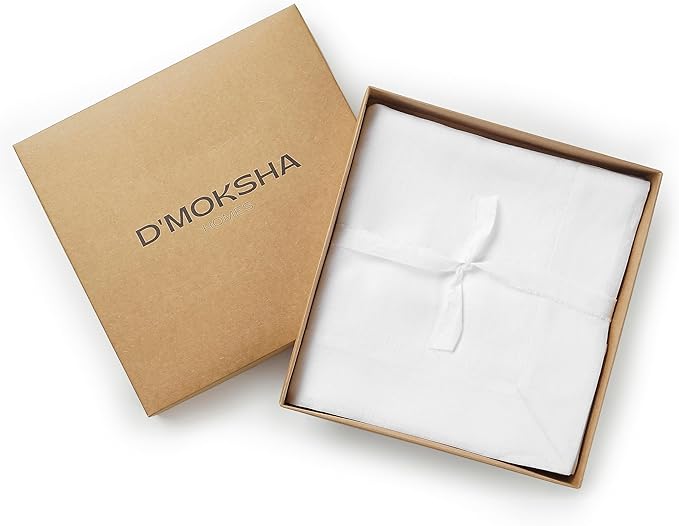 D'Moksha Homes Linen White Tablecloth 60 x 102 Inch - 100% Pure Linen Rectangular Table Cloth - Machine Washable Tablecloth for Fall, Thanksgiving, Christmas, Holiday