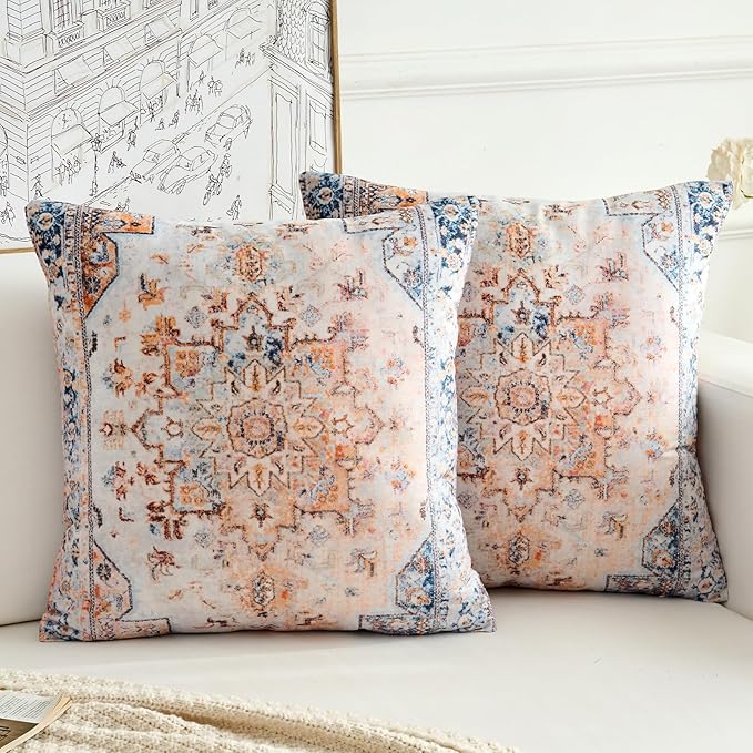 Boho Throw Pillow Covers 16x16 inch Set of 2,Boho Vintage Carpet Pattern Antique Ethnic Decor Double Sided Pattern Cushion Cover Soft Pillow Case Living Sofa Room Bed Square Pillow Cover