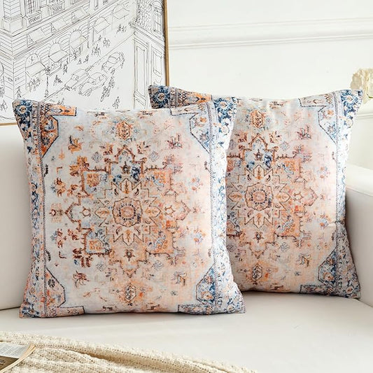 Boho Throw Pillow Covers 22x22 inch Set of 2,Boho Vintage Carpet Pattern Antique Ethnic Decor Double Sided Pattern Cushion Cover Soft Pillow Case Living Sofa Room Bed Square Pillow Cover