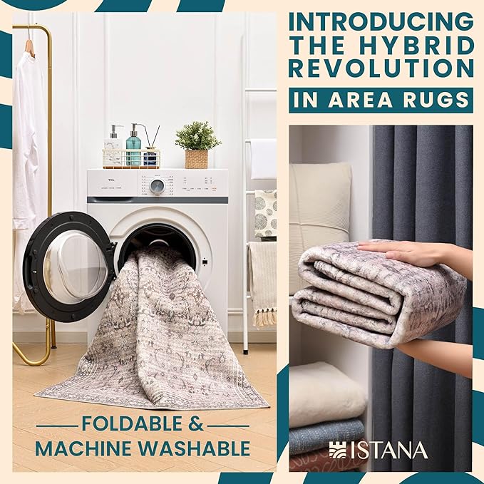 Istana 2x3 Rugs - Pale Rose Beige Area Rug - Foldable Washable 2x3 Rug - Non Shedding Rugs for Entryway - Anti-Slip Washable Carpet Area Rug Soft Microfiber