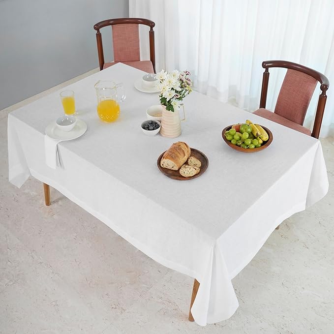 D'Moksha Homes White Tablecloth 60 x 108 Inch - 100% Pure Linen Rectangular Tablecloth - Machine Washable Table Cloth for Fall, Thanksgiving, Christmas, Holiday