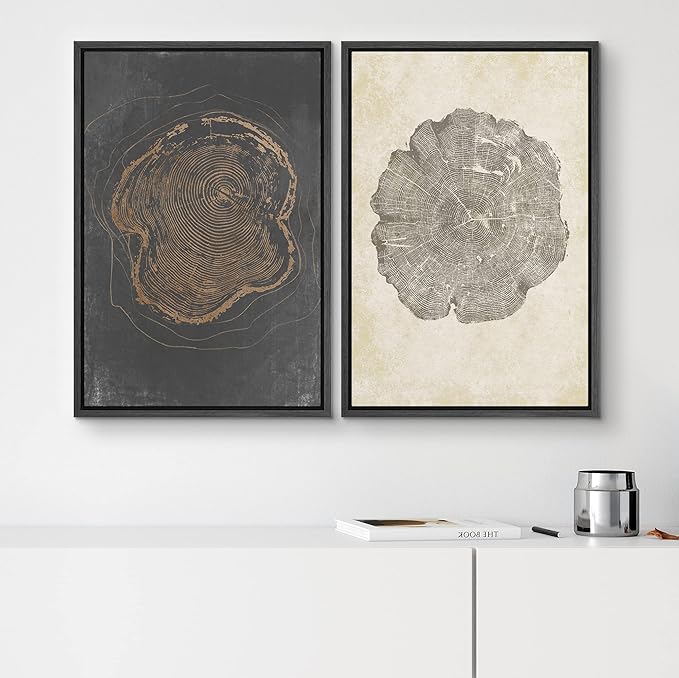 SIGNWIN Framed Canvas Print Wall Art Set Pastel Grunge Forest Tree Rings Abstract Shapes Illustrations Modern Art Decorative Nordic Multicolor for Living Room, Bedroom, Office - 24"x36"x2 Black