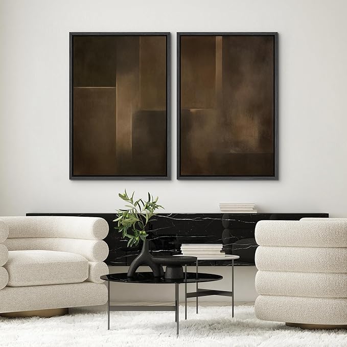 SIGNWIN Framed Canvas Print Wall Art Set Bronze Shadow Geometry Abstract Brown and Gold Gradient Zen Bohemian for Living Room, Bedroom, Office - 16"x24"x2 BLACK