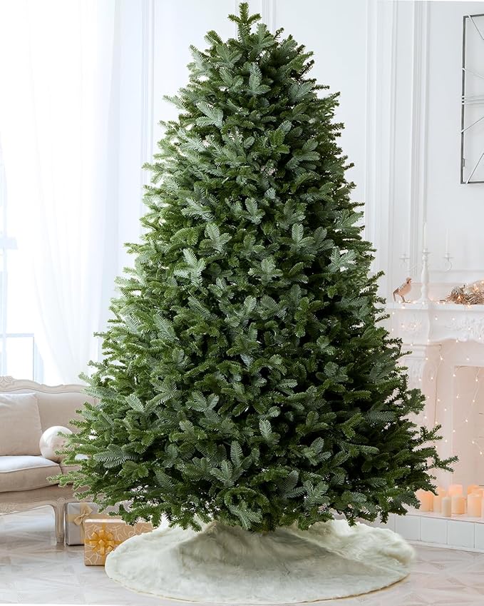 Pre-lit Premium Artificial Full Christmas Tree 9 Foot Frazer Fir, 1200 Warm White & Multi-Color LED Lights, Feel Real Realistic Xmas Tree Dual Color Hinged Holiday Festive Decor