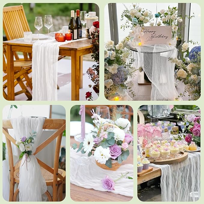 Wokceer Cheesecloth Table Runner White Christmas 4Pack 10FT Ivory Boho Gauze Cheese Cloth Table Runner for Party Long Rustic Sheer Table Runners for Baby Bridal Shower Wedding Easter Table Decor