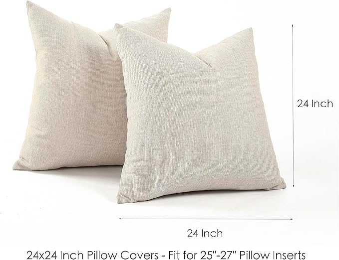Jepeak 24x24 Inch Decorative Chenille Throw Pillow Covers, Pack of 2 Cozy Concise Pillow Cases Soft Farmhouse Modern Square Cushion Cover for Sofa Couch Bed Home Decor, Beige