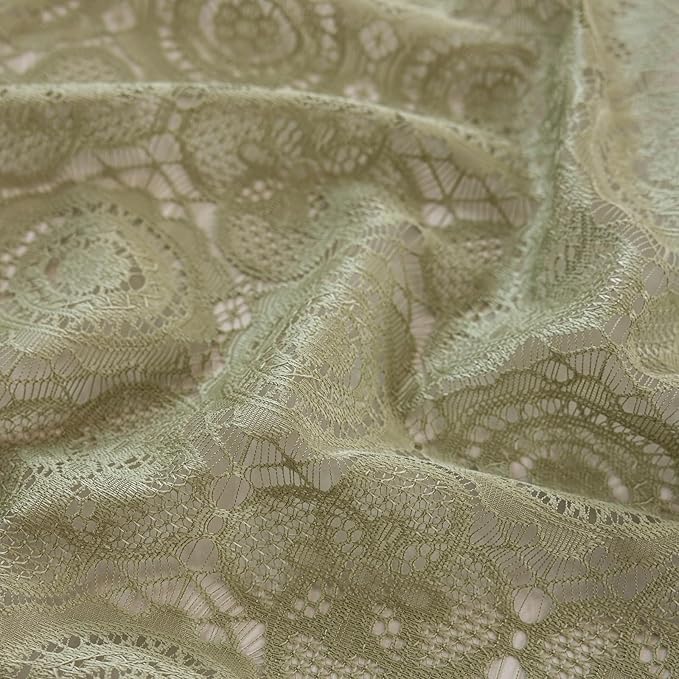 YJ YANJUN Green Sheer Curtains 96 Inches Long, 2 Panels, Vintage Crochet Doily Pattern, Aesthetic Boho Cottagecore Style, Sage Lace Curtains for Bedroom Living Room, 8ft Spring Drapes W59 x L96