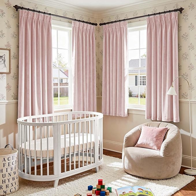 Lazzzy Velvet Blackout Curtains Thermal Insulated Room Window Drapes Super Soft Luxury Curtains for Living Room Bedroom Rod Pocket 2 Panels, Dusty Pink, 52" W x 72" L