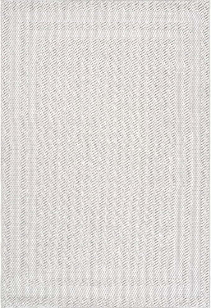 CAMILSON Micro Loop Rug 5x7 Modern Luxury Bordered Area Rugs Soft High and Low Pile Stain Resistant Easy-Cleaning Non-Shedding for Living Room Office Indoor Carpet (5 x 7 / White)