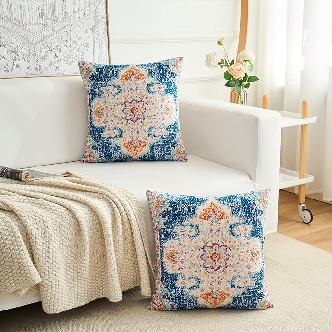Boho Throw Pillow Covers 26x26 inch Set of 2,Boho Vintage Carpet Pattern Antique Ethnic Decor Double Sided Pattern Cushion Cover Soft Pillow Case Living Sofa Room Bed Square Pillow Cover