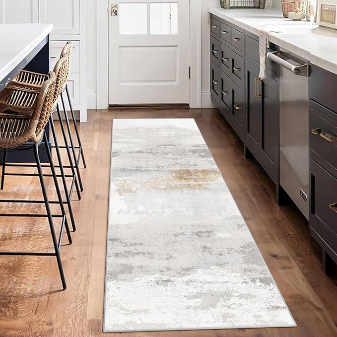 Enkor Runner Rugs for Hallway, 2x6 Washable Soft Non Slip Abstract Rugs for Kitchen, Modern Mat for Entryway Living Room Bedroom Brown & Grey