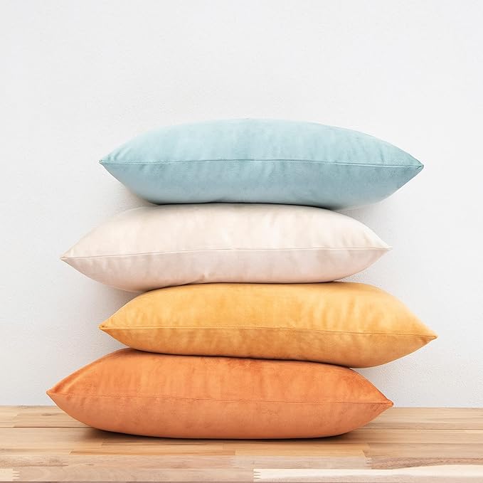 MONDAY MOOSE Decorative Throw Pillow Covers Cushion Cases, Set of 4 Soft Velvet Modern Designs, Mix and Match for Home Decor, Pillow Inserts Not Included (12x20 inch, Orange/Teal)