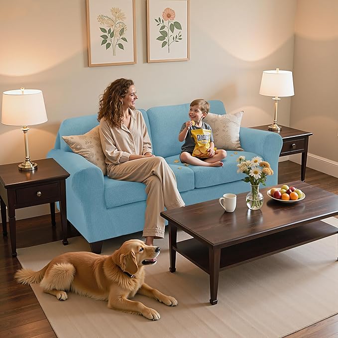SUBRTEX 5 Pieces Stretch Sofa Slipcover Sets Couch Cover Sets Backrest Cushion Covers Furniture Protector Collection Set for Oversize Sofa Loveseat Chair Slip Covers(Medium, Steel Blue)