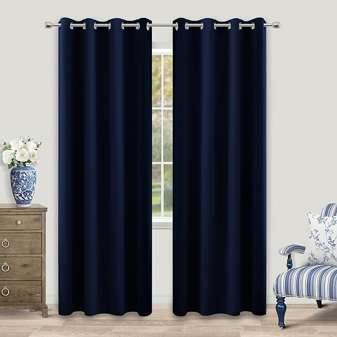 KOUFALL Navy Blue Curtains 90 Inches Long for Living Room Blackout 52 Inch Wide Curtains for Bedroom Window,52x90 in Length