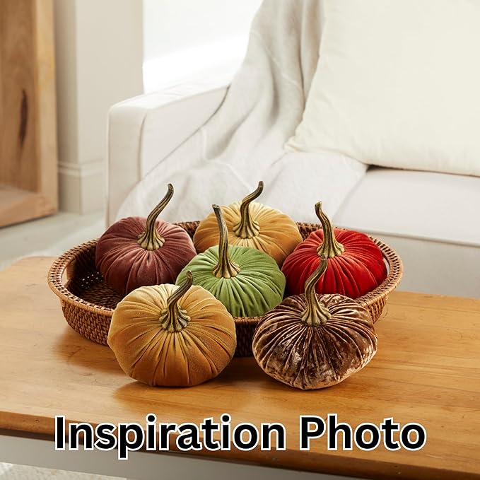 Set of 3 Velvet 6.25 Inch Pumpkins, orange pumpkins, pumpkin spice, elegant luxe accent for table, gift set basket for her, Thanksgiving centerpiece, hygge home (Luxe Brass, Burnt Orange, Gold)