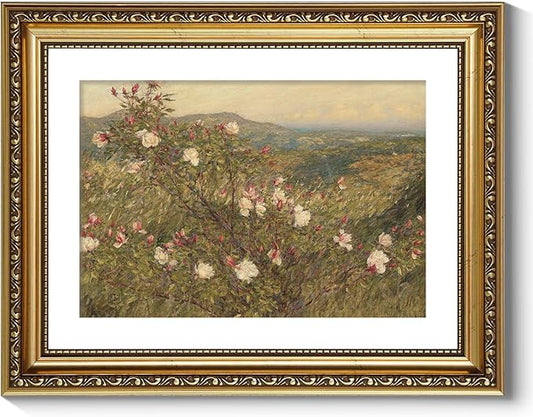ARPEOTCY Vintage Gold Framed Wall Art, Retro Floral Pink Roses Landscape Paintings, Flowers Canvas Prints Artwork for Living Room, Victorian Antique Wall Decor for Bathroom Bedroom, 11x14 inch