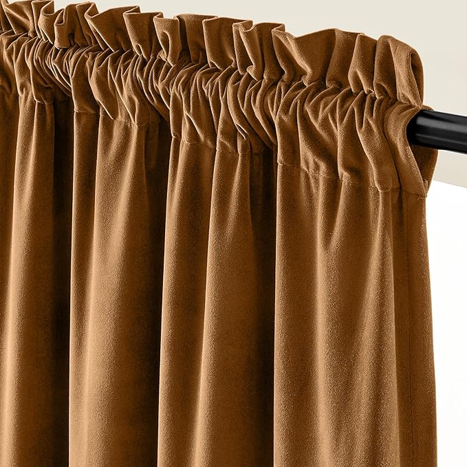 Lazzzy Velvet Blackout Curtains Thermal Insulated Room Window Drapes Super Soft Luxury Curtains for Living Room Bedroom Rod Pocket 2 Panels, Gold Brown, 62" W x 84" L