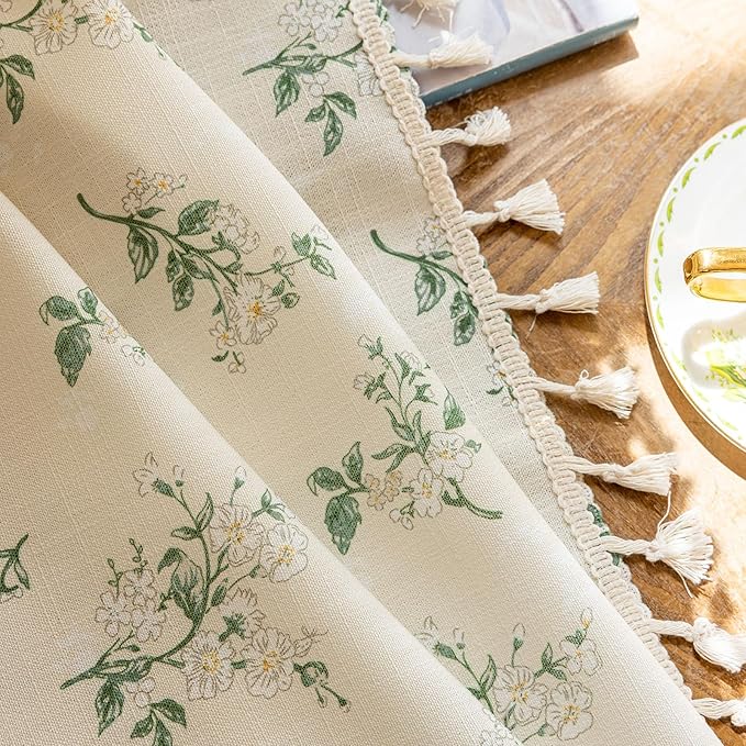 OYX Sage Green Spring Floral Curtains 96 Inch Length 2panels for Living Room, French Country Vintage Light Filtering Patterned Aesthetic Drapes for Bedroom, Rod Pocket Decor Window Treatment Curtains