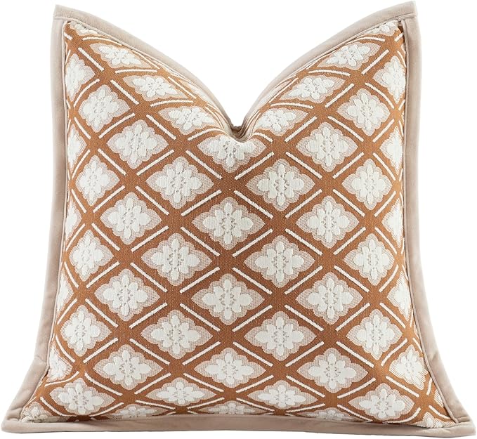 2025 New 18x18'' inches Throw Pillow Cushion Covers - Camellia Flowers with Edge Strip Chenille Jacquard Embroidery Luxury Modern Style Couch Sofa Bed Pillow Cover for Living Room Bedroom