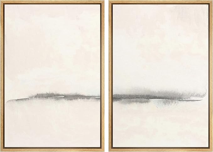SIGNWIN Framed Canvas Print Wall Art Set Grunge Pastel Paint Stroke Landscape Abstract Shapes Illustration Art Minimalism Decorative Nordic for Living Room, Bedroom, Office - 24"x36"x2 Natural