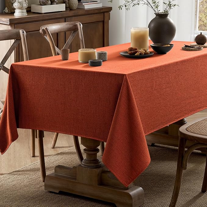 MIULEE Burnt Orange Linen Polyester Tablecloth Fall Thanksgiving 60x84 Inch Rectangle Table Cloth Waterproof,Stain Resistant & Wrinkle Resistant for Dining Party Wedding