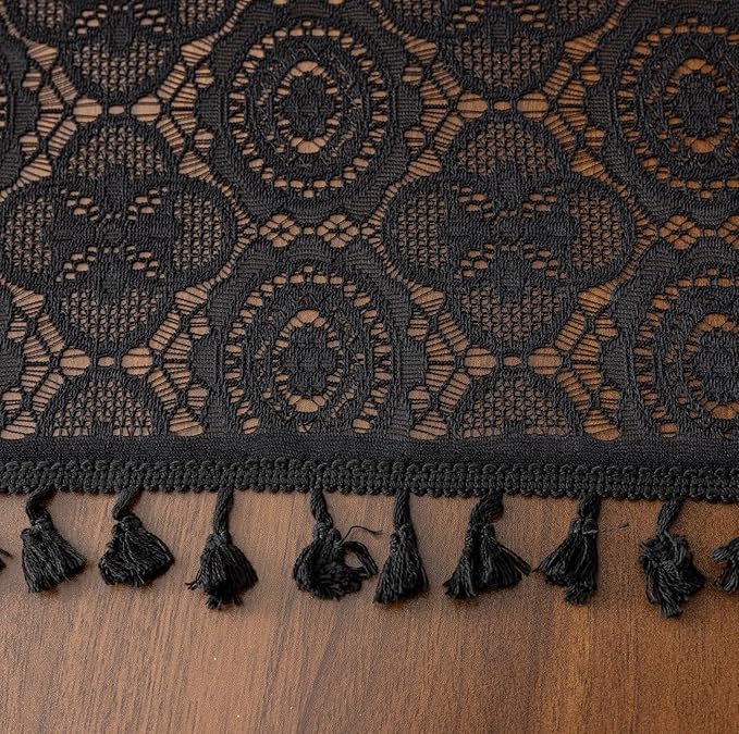 Black Lace Curtains Gothic 108 Inches Long Dark Bohemian Goth Curtains Vintage Halloween Sheer Curtain for Living Room Bedroom Privacy Witchy Gothic Victorian Décor 2 Panels W59 x L108 Black