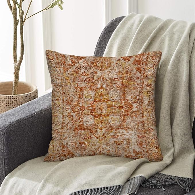 Boho Throw Pillow Covers 20x20 inch Set of 2,Bohemian Vintage Carpet Pattern Antique Ethnic Decor Double Sided Pattern Cushion Cover Soft Pillow Case Living Sofa Room Bed Square Pillow Cover
