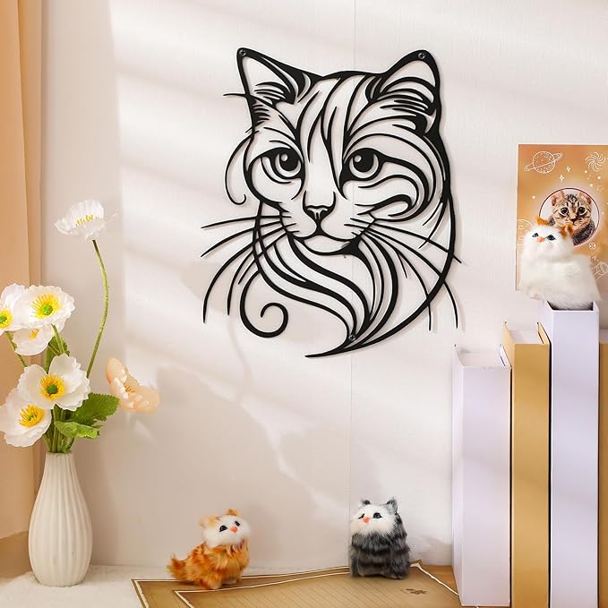 Otoolling Cat Tree Wall Art Silhouette Black Cat Wall Decor Metal Geometric Animal Art for Living Room Above TV Home Decoration, 10.2 x 10 Inch (Cute)