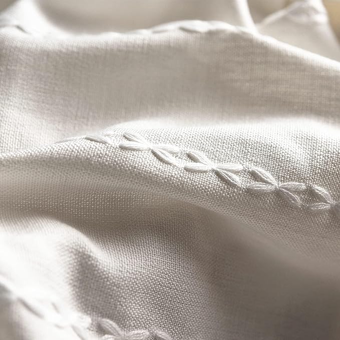 Sutuo Home Boho Curtains for Bedroom 63 Inch Length, Light Filtering Country Farmhouse Vintage Shabby Chic Tassels Window Treatment Bohemian Embroidery Drape, Rod Pocket 1 Panel 52" W x 63" L, White