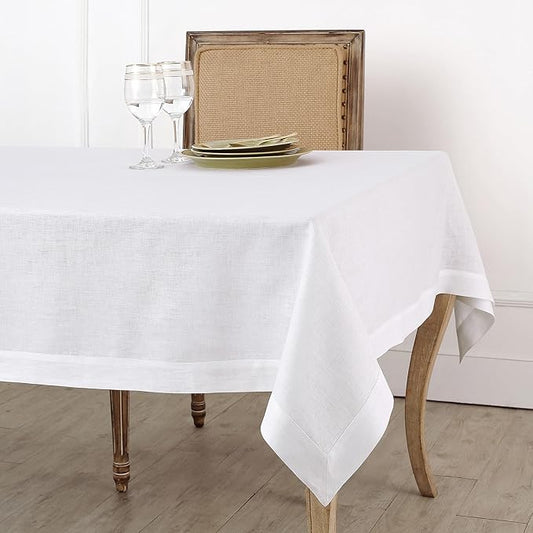 Solino Home Linen White Square Tablecloth 52 x 52 Inch - 100% Pure Linen Table Throw - Fete, Machine Washable Table Cloth for Fall, Autumn, Winter, Thanksgiving, Christmas, Holiday