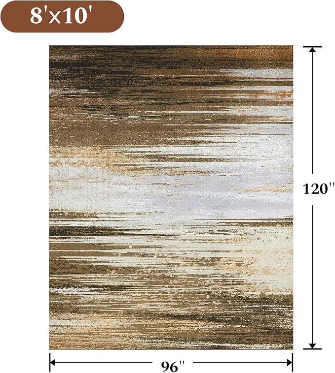 Rugflix 8x10 Large Area Rug for Living Room, Washable Low Pile Carpet Non Slip, Soft Stain Resistant Indoor Rug for Bedroom, Dining Room, Home Office, Gold Blown