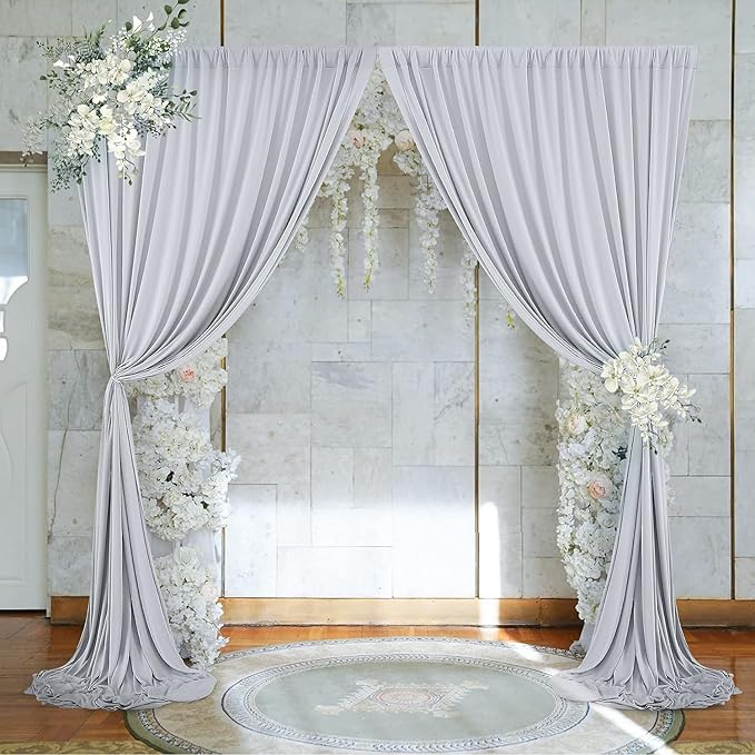 10ftx8ft Wrinkle Free Silver Backdrop Curtain for Parties, Thick Polyester Backdrop Drapes for Wedding Birthday Party Photography Background Baby Shower Decor