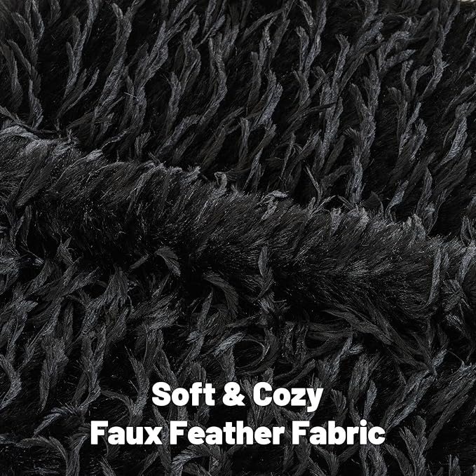 FUTEI Black Decorative Throw Pillow Covers 20x20 Inch Set of 2,Soft Fluffy Faux Feather Texture Cushion Cases,Modern Home Luxury Decor for Couch Bed Living Room