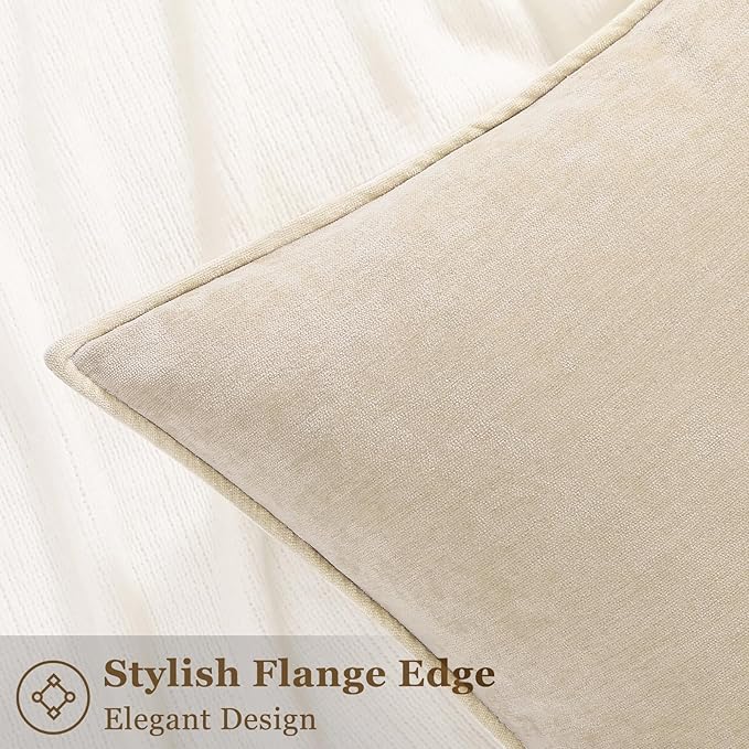 decorUhome Christmas Couch Throw Pillow Covers 24x24 Set of 2, Decorative Soft Euro Velvet Neutral Chenille Pillow Covers with Elegant Design for Sofa Bed Living Room Home Decor, Beige