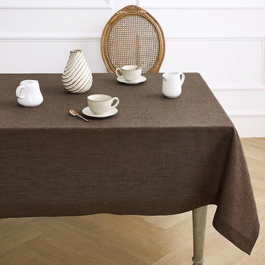 Solino Home Linen Tablecloth 60 x 120 Inch - 100% Pure Linen Chambray Brown Table Cloth for Rectangle Tables - Athena, Machine Washable Tablecloth for Fall, Autumn, Thanksgiving