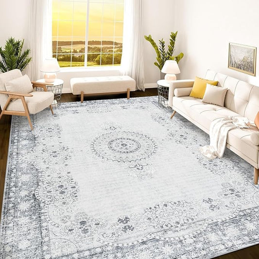 Istana 8x10 Area Rug - Grey/Gold 8x10 Rugs for Living Room - Foldable Rugs for Bedroom - Stain Resistant Washable Rug - Eco-Friendly Area Rugs - Easy to Clean Living Room Rug