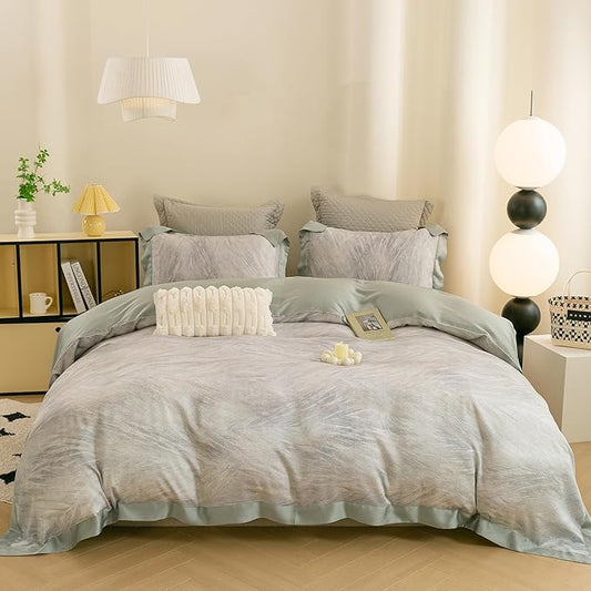 ECOCOTT Bedding 3-Piece Duvet Cover Set Queen Size – Silky Soft 100% Lyocell, Cooling & Breathable for Hot Sleepers, Ultra-Smooth with Modern Feathered Pattern, Moisture-Wicking