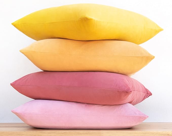 MONDAY MOOSE Decorative Throw Pillow Covers Cushion Cases, Set of 4 Soft Velvet Modern Designs, Mix and Match for Home Decor, Pillow Inserts Not Included (18x18 inch, Yellow/Pink)